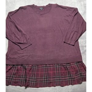 Torrid Womens Size 4 Burgundy Plaid Hem Knit Tunic Preppy Chic Cotton